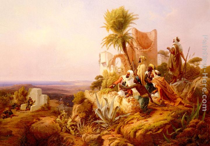 Arabs In A Hilltop Fort painting - Niels Simonsen Arabs In A Hilltop Fort art painting